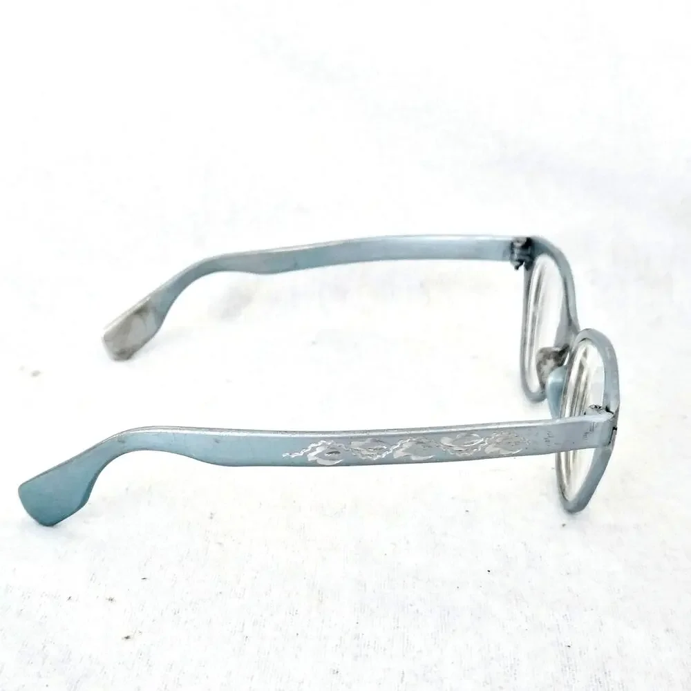 Tura Light Powder Blue Floral Eyeglass Frames Cat Eye Aluminum Vintage Retro MCM
